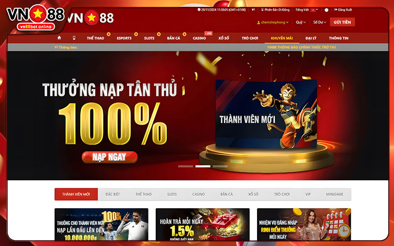 Thưởng Nạp Lần Đầu VN88 | Ưu Đãi Hấp Dẫn